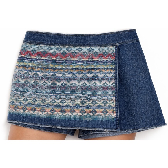 Ramy Brook Dresses & Skirts - Ramy Brook Denim Wrap Skirt Flap Aztec Woven Panel Boho Sz 10 Bohemian western